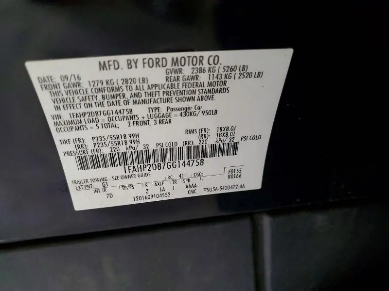 2016 FORD TAURUS SE  
