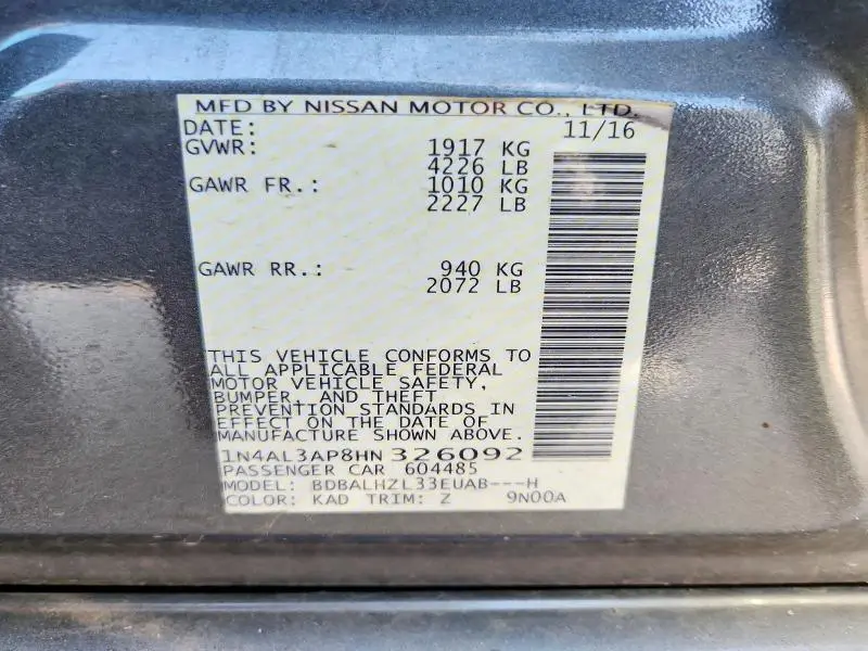 2017 NISSAN ALTIMA 2.5 SR  