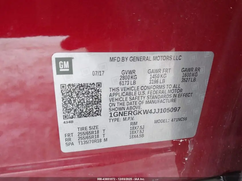 2018 CHEVROLET TRAVERSE 1LT