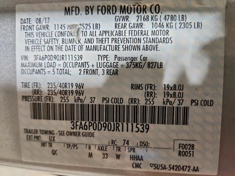 2018 FORD FUSION TITANIUM/PLATINUM  