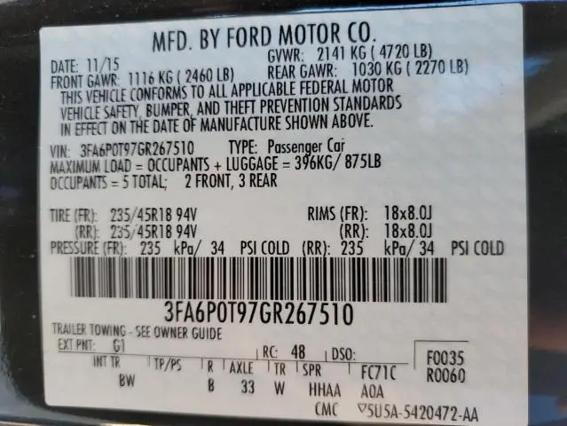 2016 FORD FUSION SE