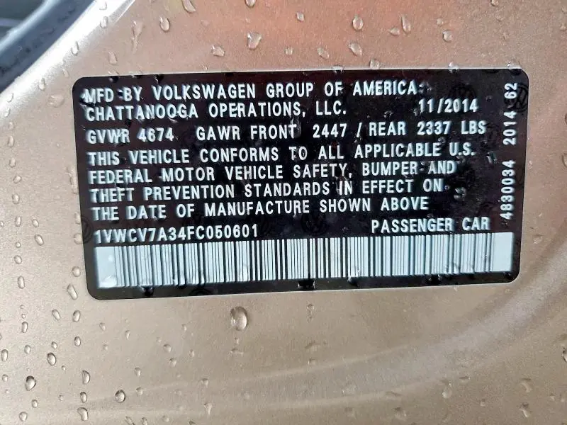 2015 VOLKSWAGEN PASSAT SEL  