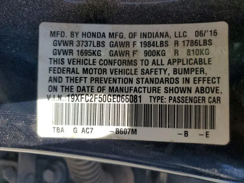 2016 HONDA CIVIC LX  