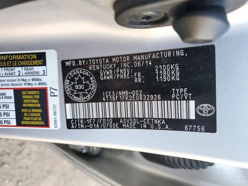 2014 TOYOTA CAMRY L  