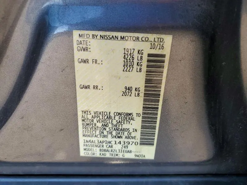 2017 NISSAN ALTIMA 2.5 SL  
