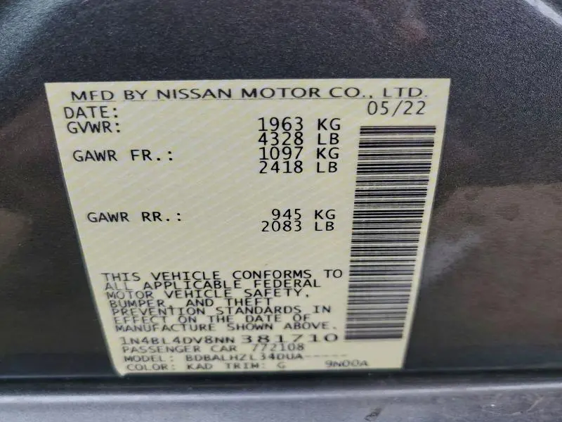 2022 NISSAN ALTIMA SV  