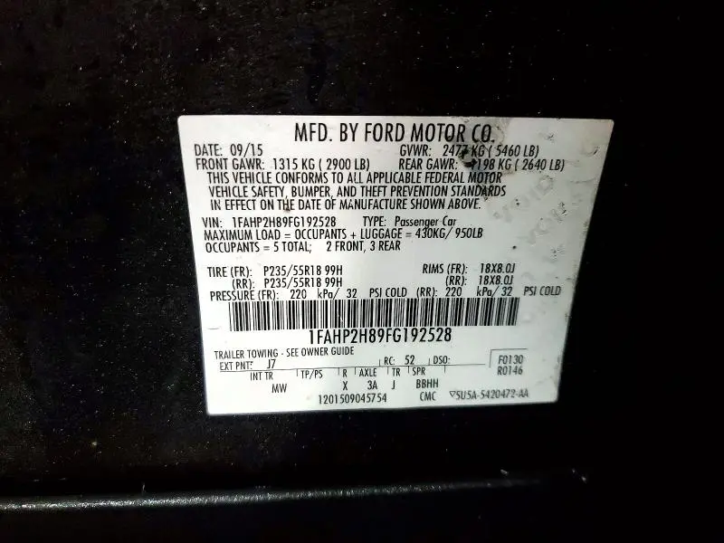 2015 FORD TAURUS SEL  