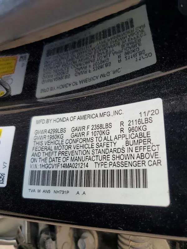 2021 HONDA ACCORD LX  