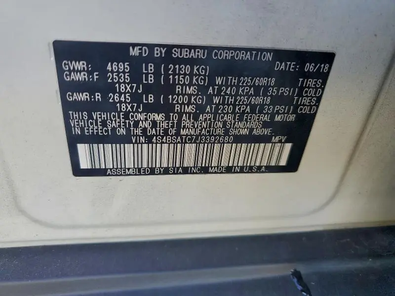 2018 SUBARU OUTBACK TOURING  