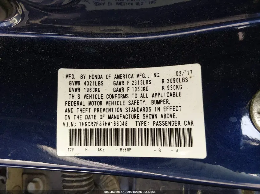 2017 HONDA ACCORD EX-L