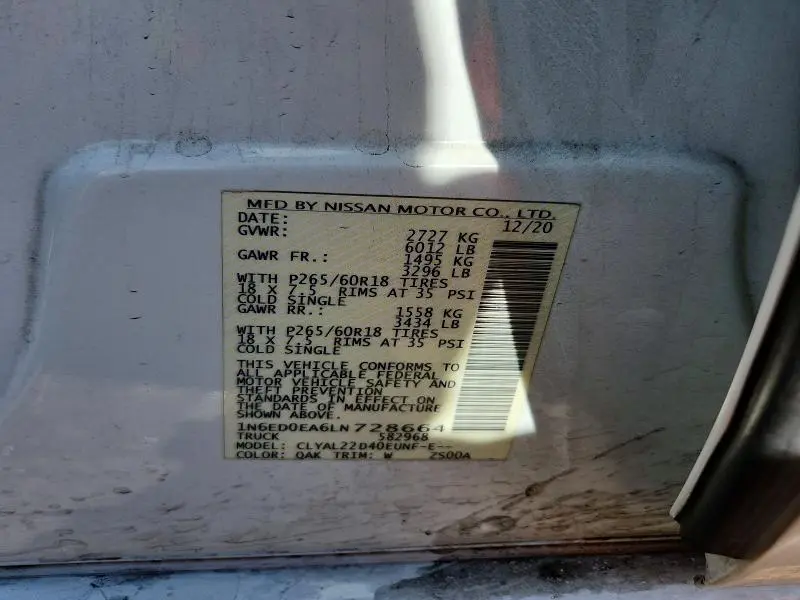 2020 NISSAN FRONTIER SV  