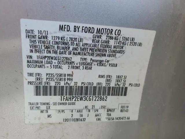 2012 FORD TAURUS SEL  