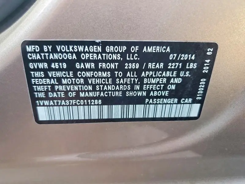 2015 VOLKSWAGEN PASSAT S  