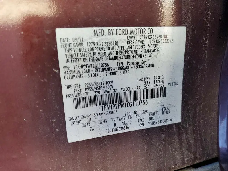 2012 FORD TAURUS LIMITED  