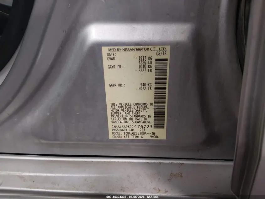 2018 NISSAN ALTIMA 2.5 S