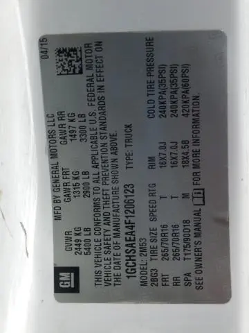 2015 CHEVROLET COLORADO   