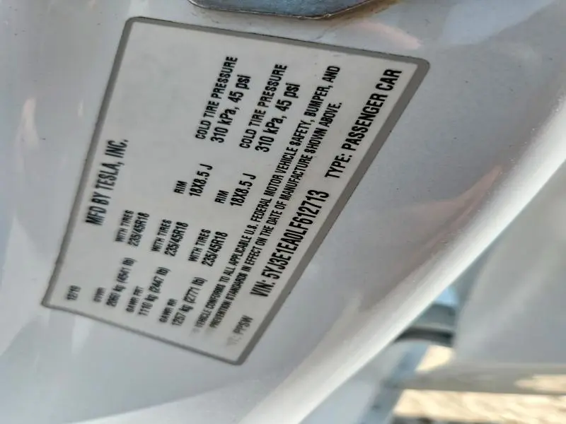 2020 TESLA MODEL 3   
