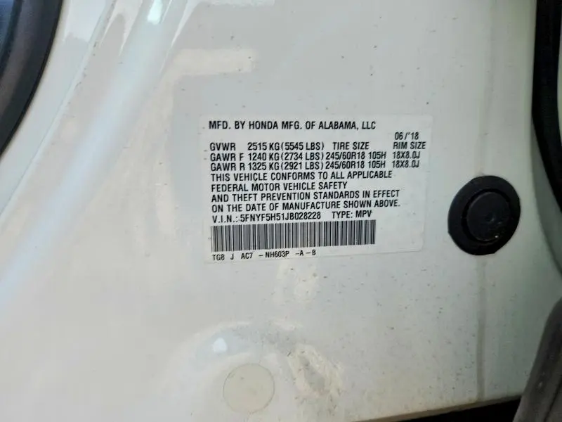 2018 HONDA PILOT EXL  