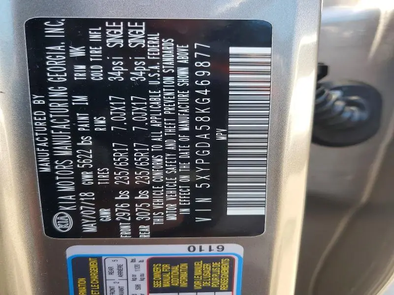 2019 KIA SORENTO LX V6  