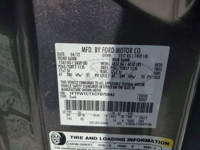 2012 FORD F150 SUPERCREW  