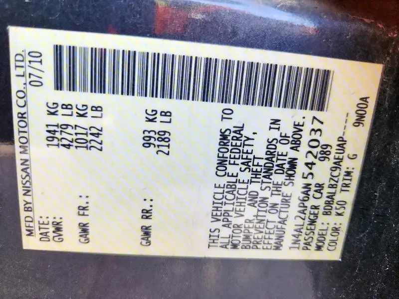 2010 NISSAN ALTIMA BASE  