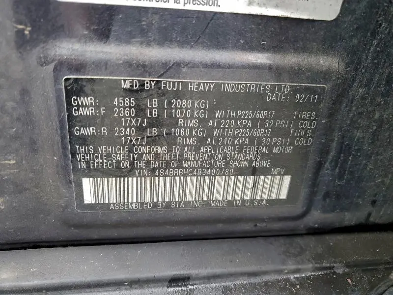 2011 SUBARU OUTBACK 2.5I PREMIUM  