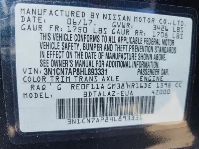 2017 NISSAN VERSA S  
