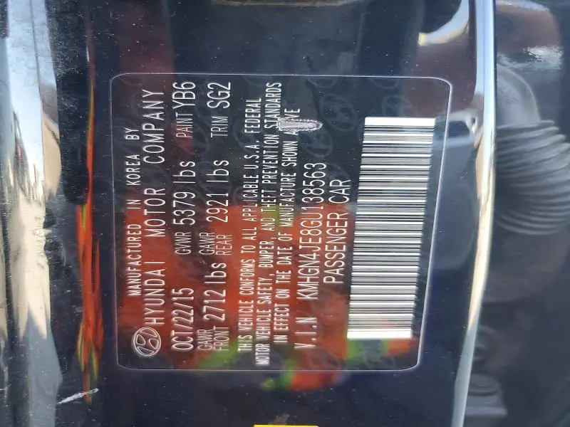 2016 HYUNDAI GENESIS 3.8L  