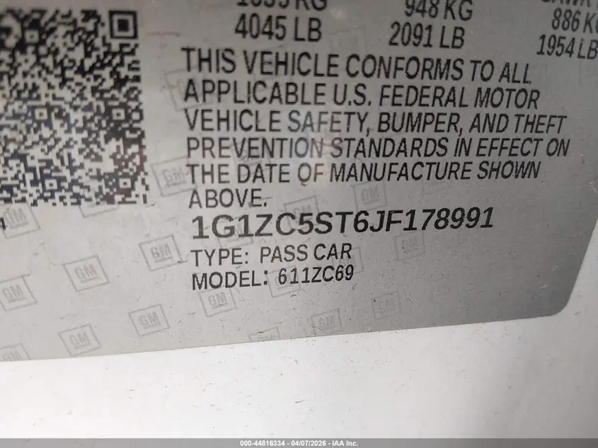 2018 CHEVROLET MALIBU 1FL