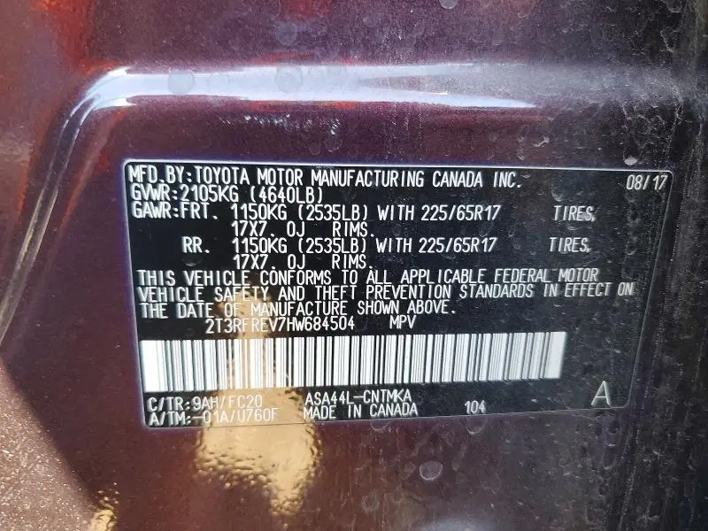 2017 TOYOTA RAV4 XLE  