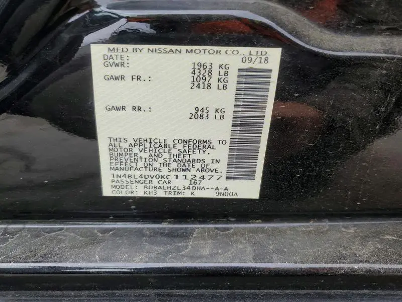 2019 NISSAN ALTIMA SV  