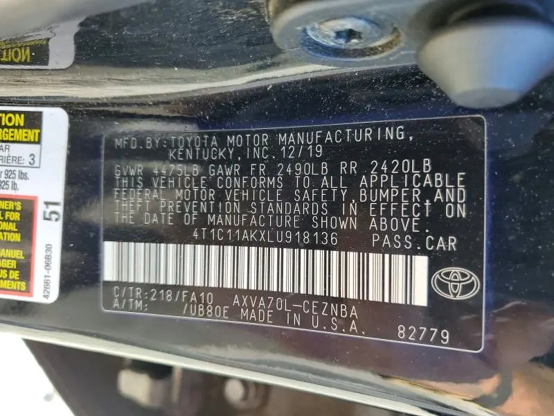 2020 TOYOTA CAMRY   