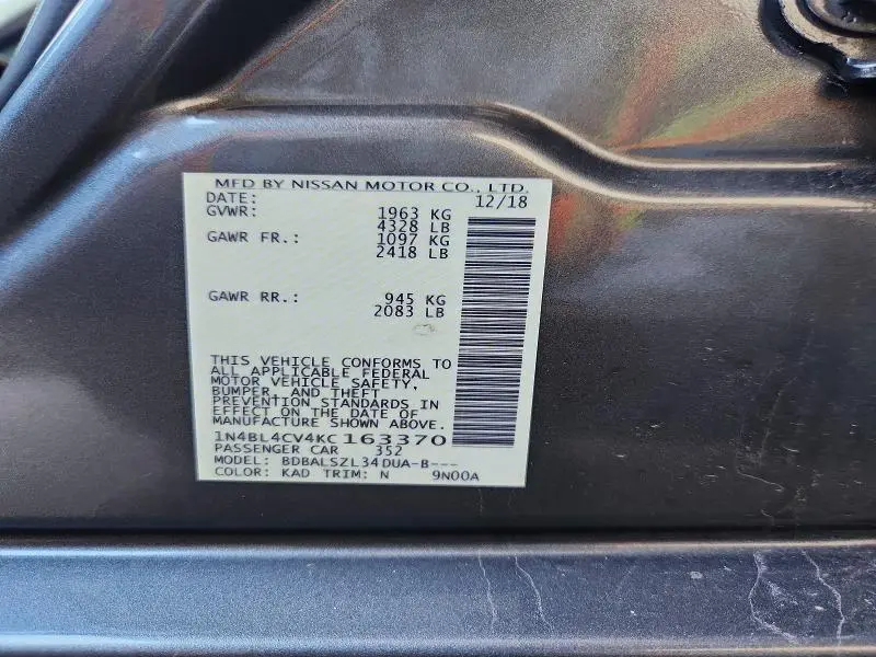 2019 NISSAN ALTIMA SR  
