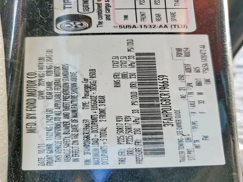 2012 FORD FUSION SEL  