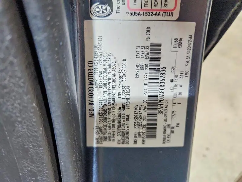 2012 FORD FUSION SEL  