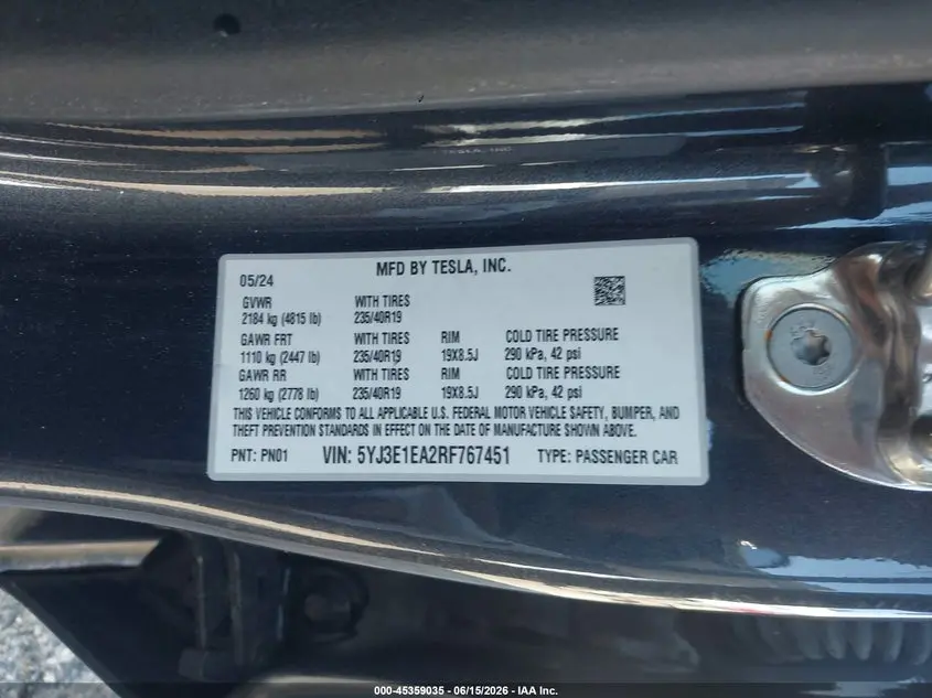 2024 TESLA MODEL 3 LONG RANGE DUAL MOTOR ALL-WHEEL DRIVE/REAR-WHEEL DRIVE