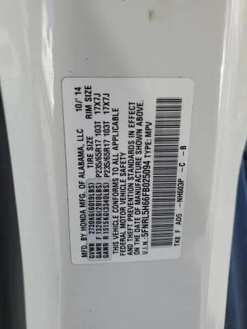 2015 HONDA ODYSSEY EXL  