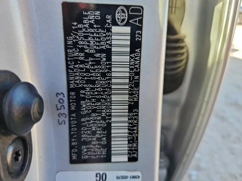 2015 TOYOTA COROLLA L  