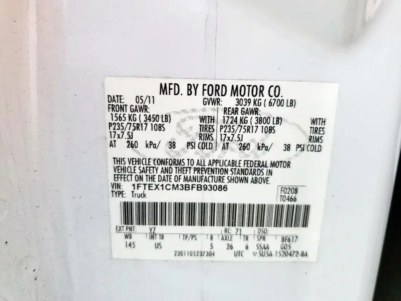 2011 FORD F150 SUPER CAB  