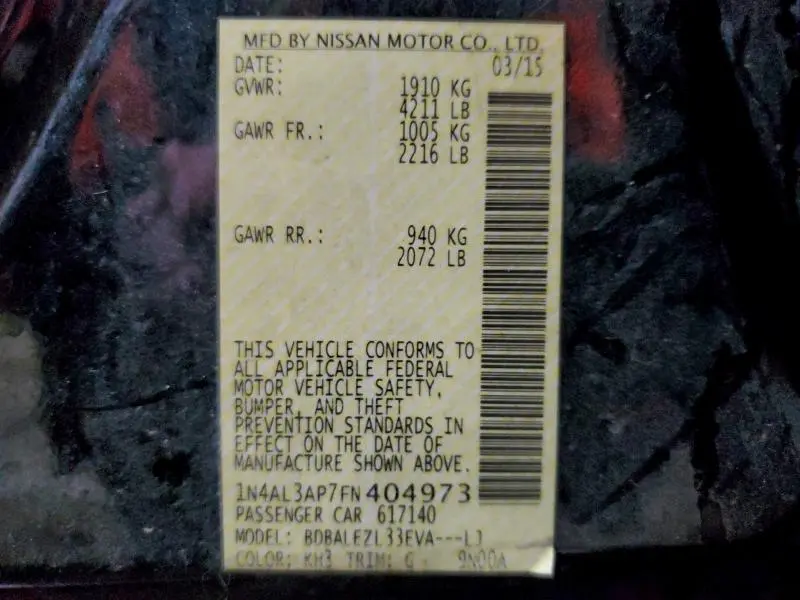 2015 NISSAN ALTIMA 2.5  