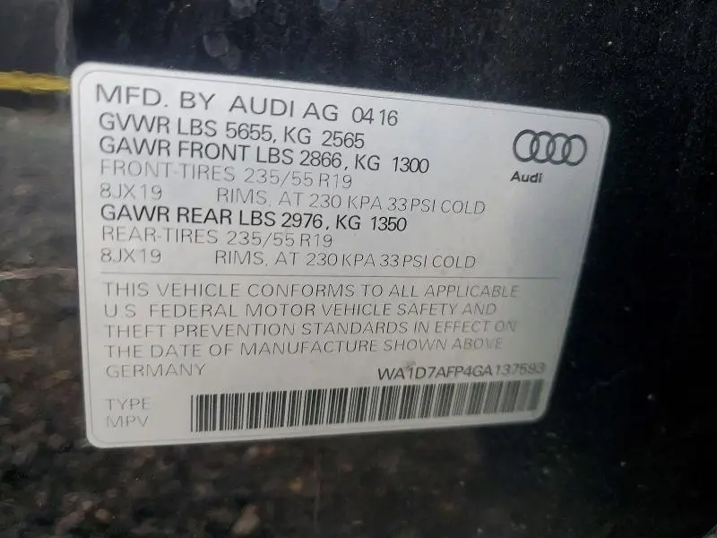 2016 AUDI Q5 PREMIUM PLUS S-LINE  