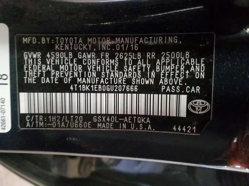 2016 TOYOTA AVALON TOURING  