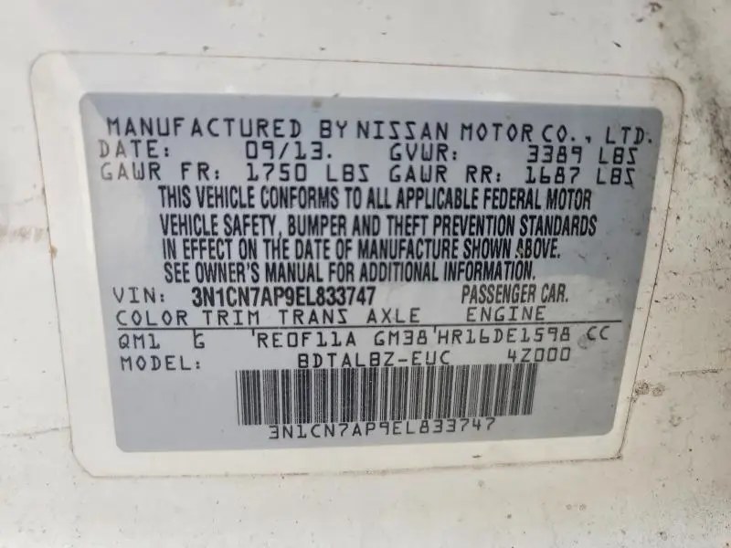 2014 NISSAN VERSA 1.6 SV  