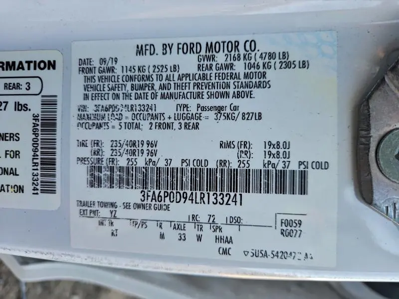 2020 FORD FUSION TITANIUM  