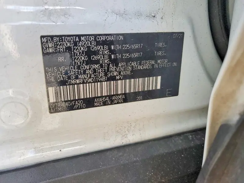 2021 TOYOTA RAV4 XLE  