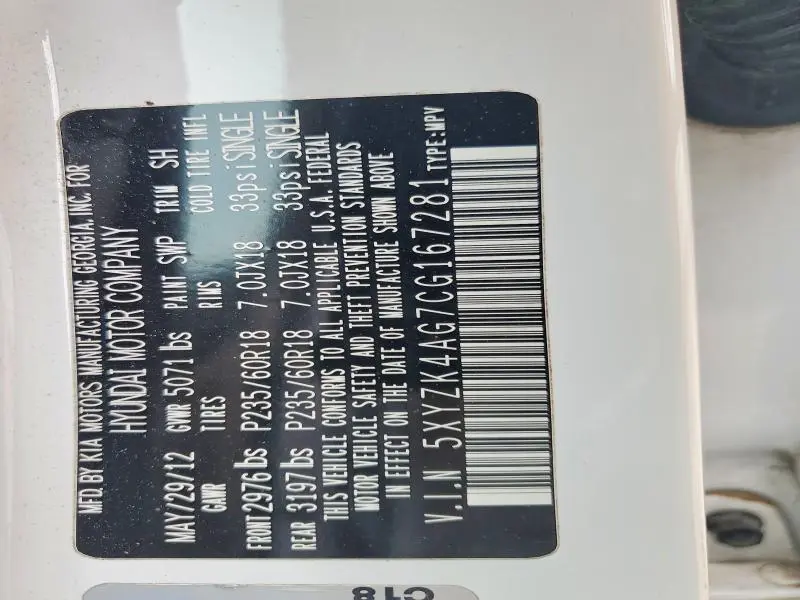 2012 HYUNDAI SANTA FE LIMITED  