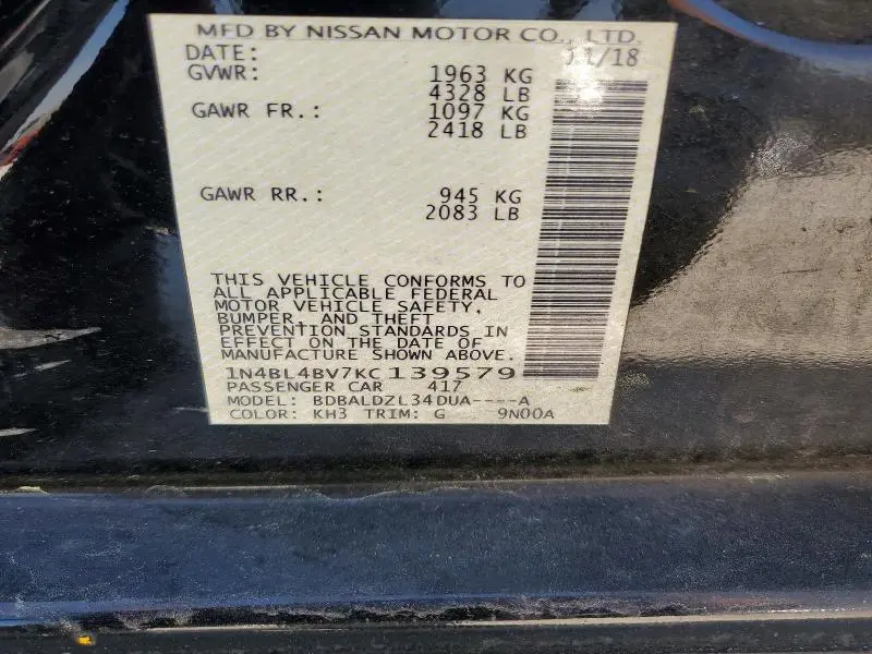 2019 NISSAN ALTIMA 2.5 S  