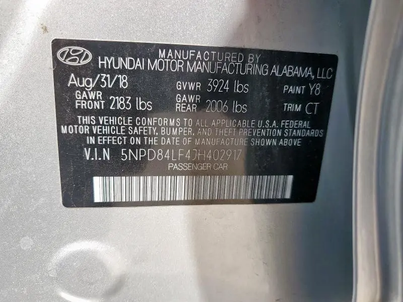 2018 HYUNDAI ELANTRA SEL  