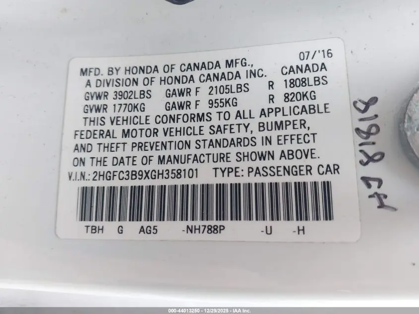 2016 HONDA CIVIC TOURING