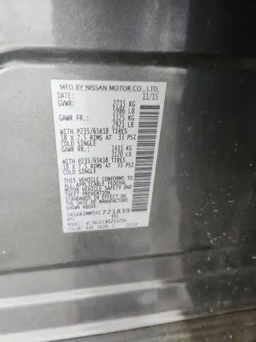 2015 NISSAN PATHFINDER S  